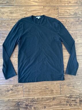 Standard James Perse Shirt Mens 2 Black Long Sleeve Crew Neck 100% Cotton